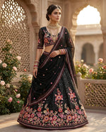 Black Faux Georgette Embroidered Lehenga Choli