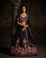 Black Faux Georgette Embroidered Lehenga Choli