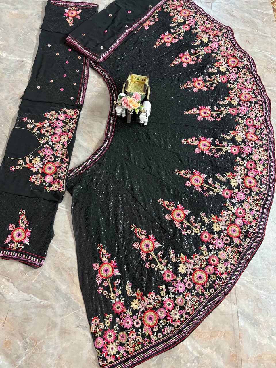 Black Faux Georgette Embroidered Lehenga Choli
