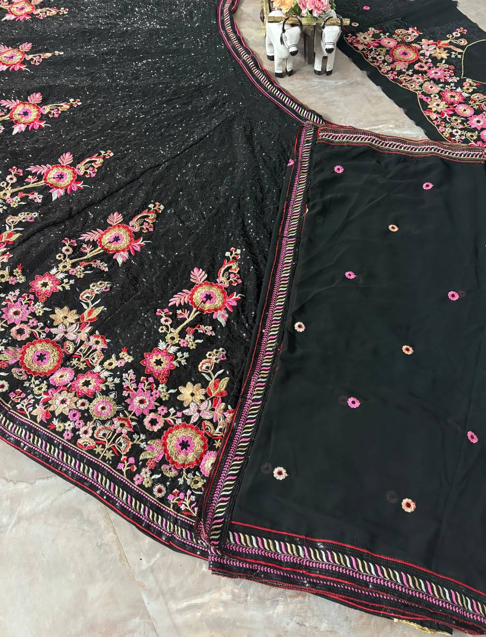 Black Faux Georgette Embroidered Lehenga Choli