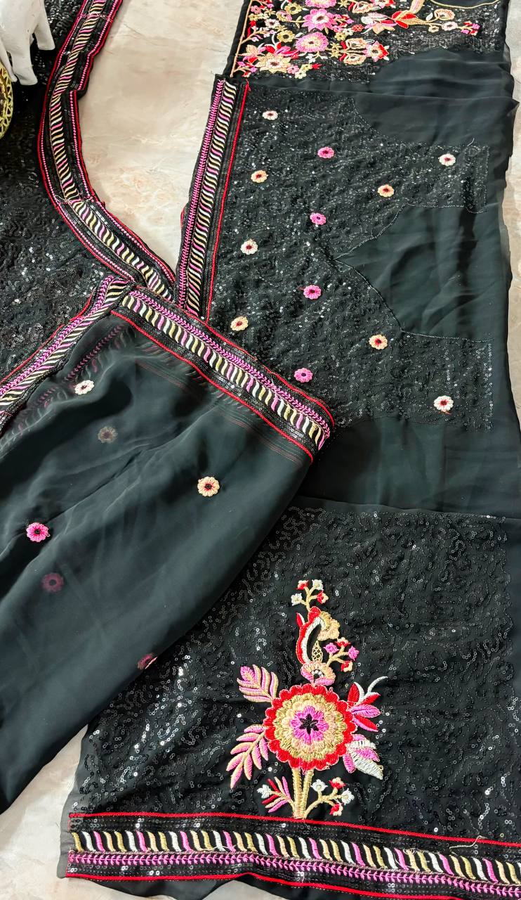 Black Faux Georgette Embroidered Lehenga Choli