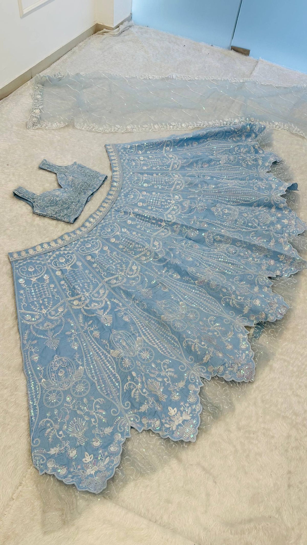 Buy Trendy Sky Blue Color Slub Silk Lehenga Choli