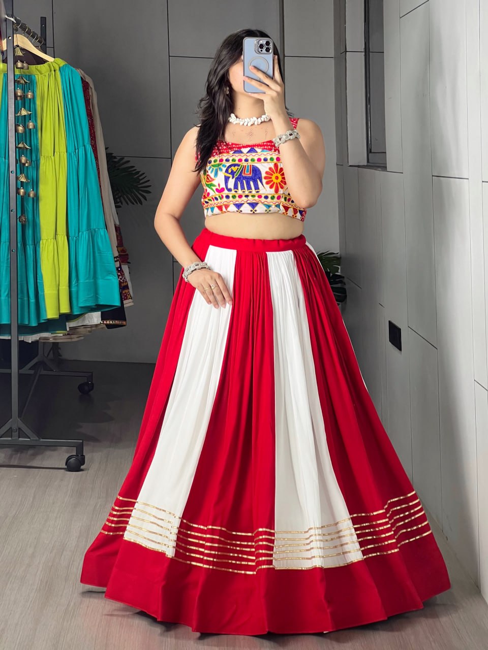 Traditional Red & White Navratri Lehenga Choli