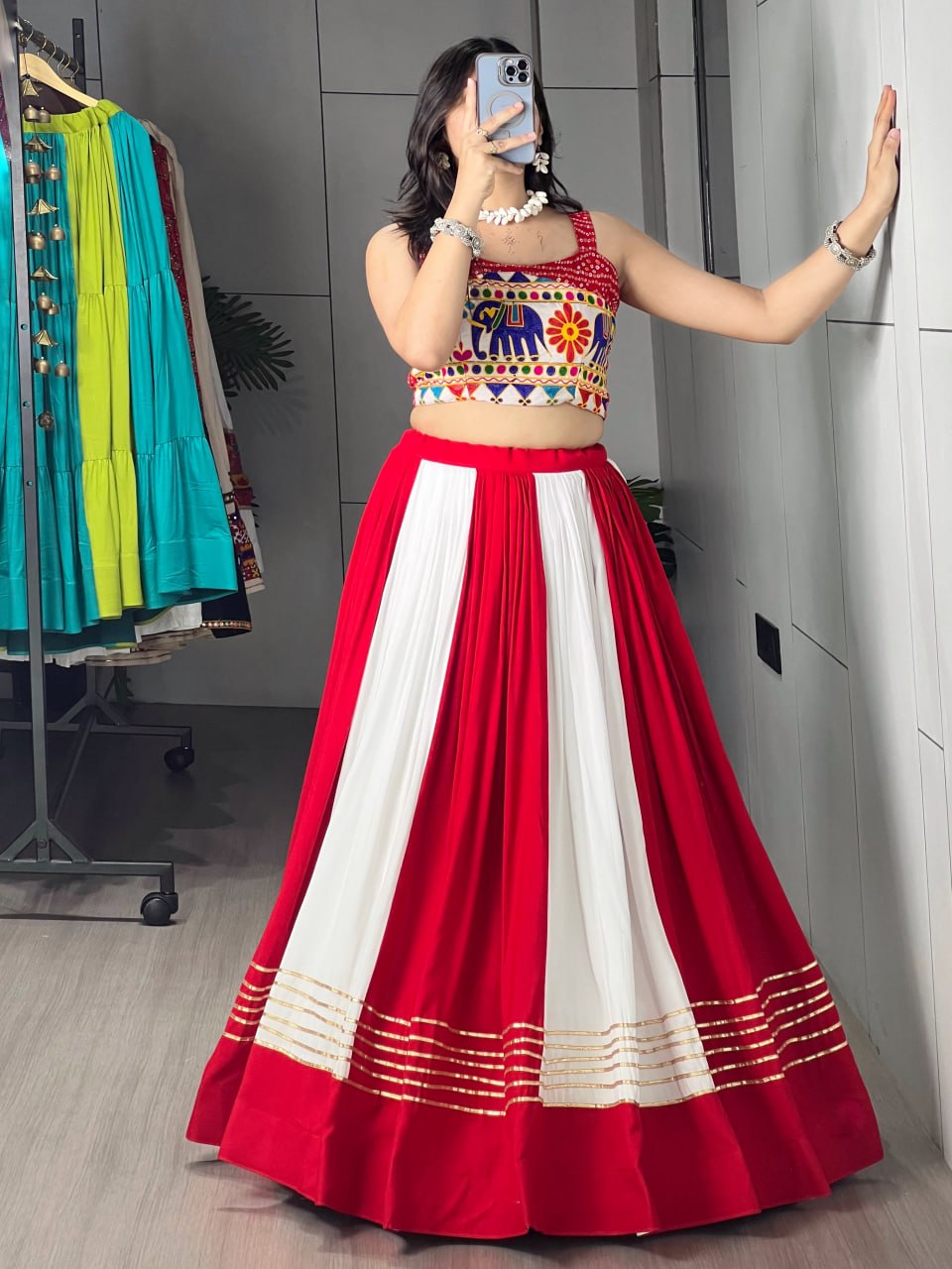 Traditional Red & White Navratri Lehenga Choli