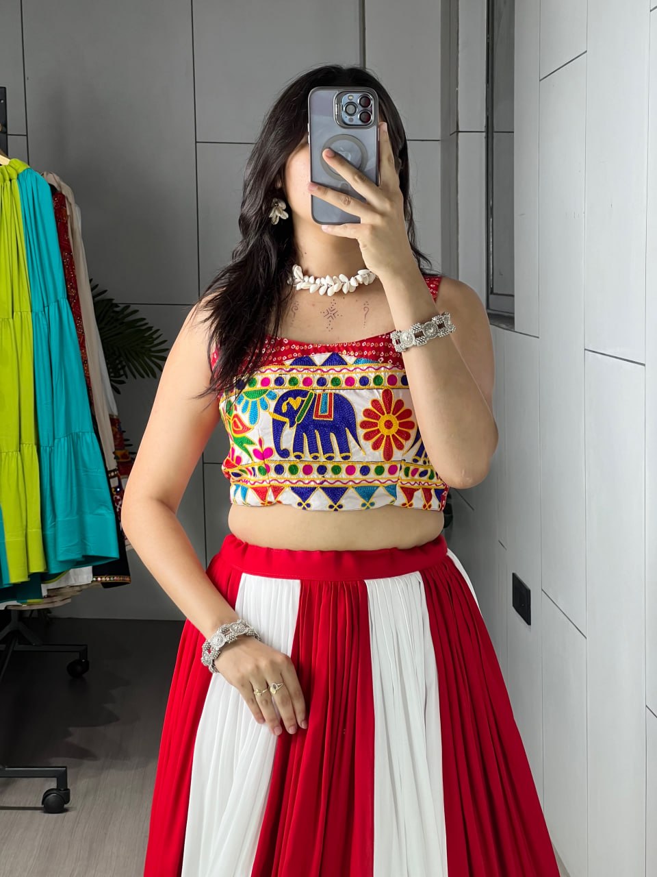 Traditional Red & White Navratri Lehenga Choli
