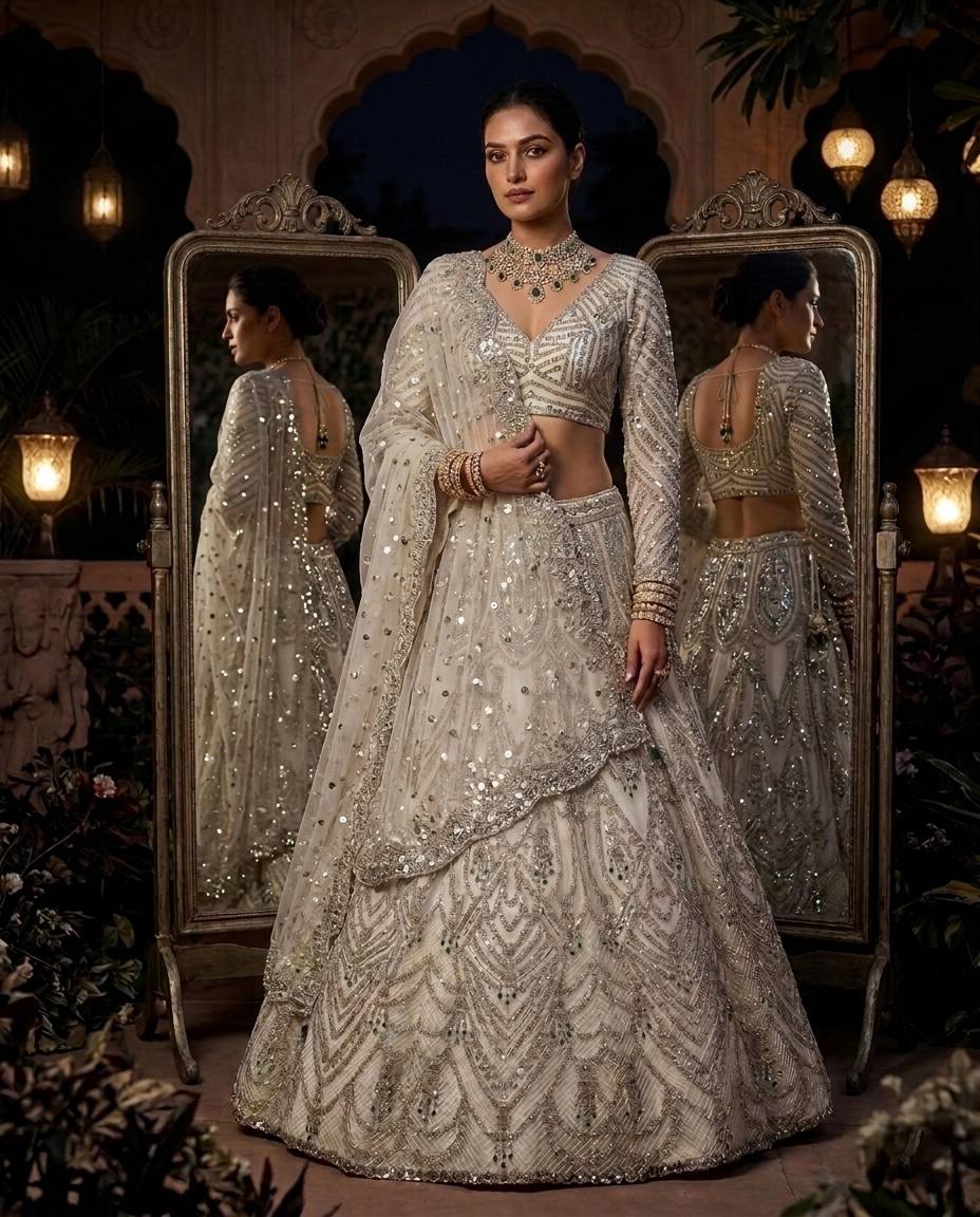 Luxurious White Coding Sequins Stone Lehenga Choli
