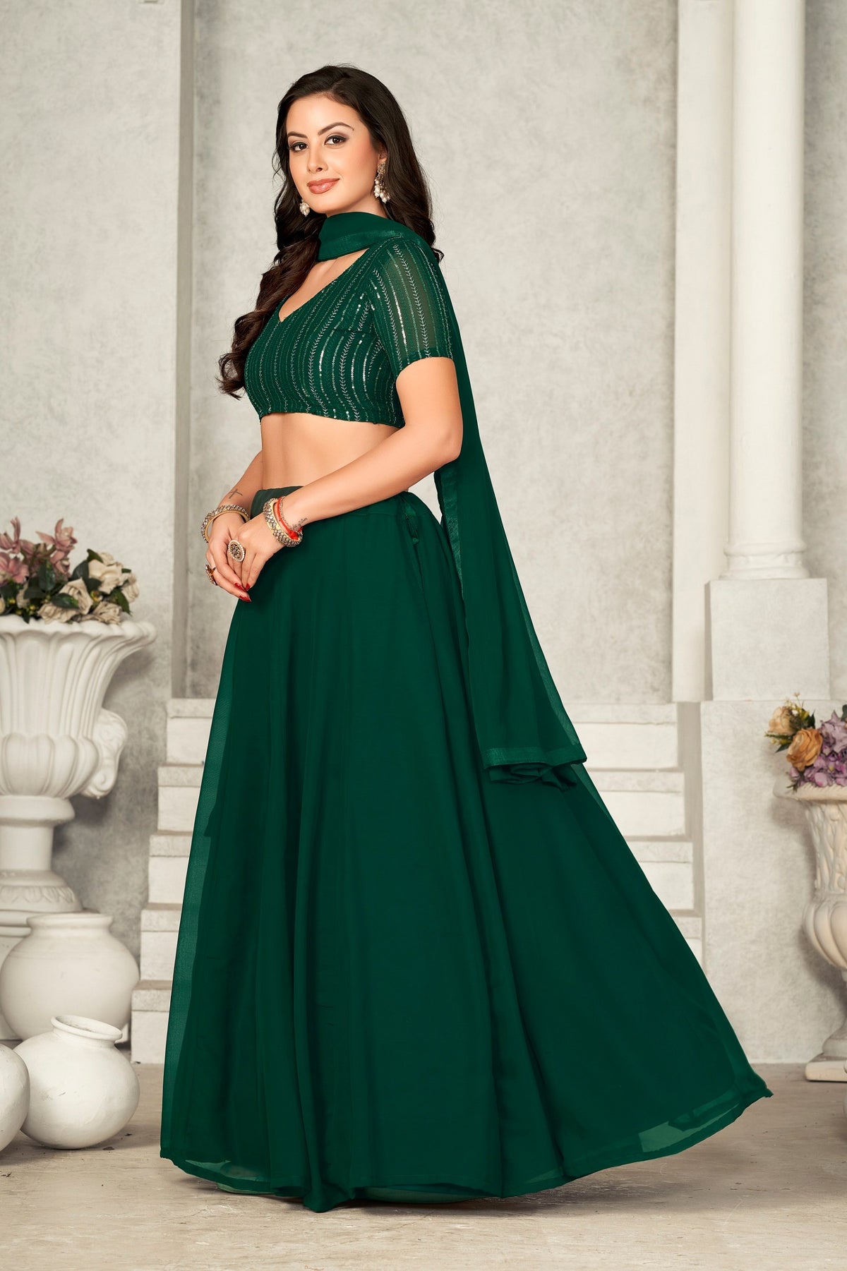 Elegant Green Georgette Lehenga Choli