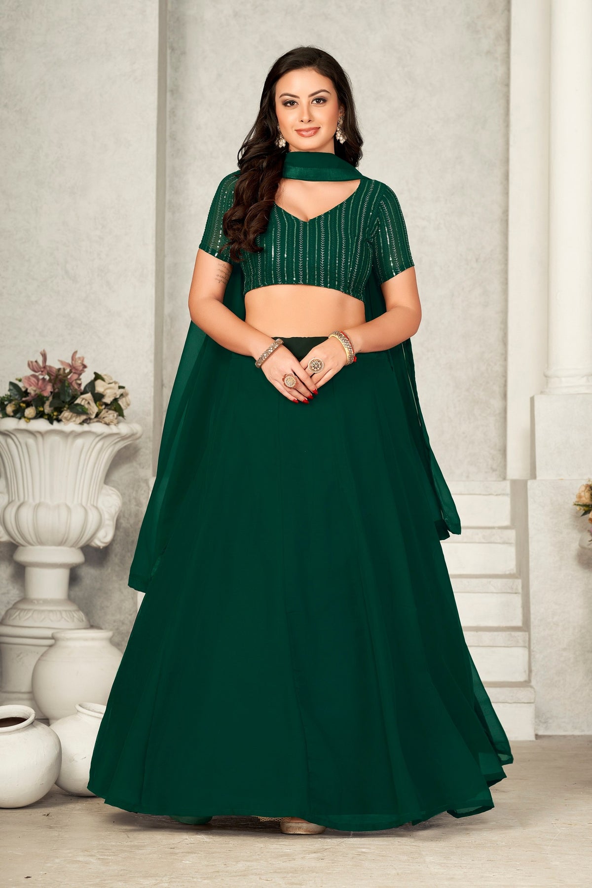 Elegant Green Georgette Lehenga Choli