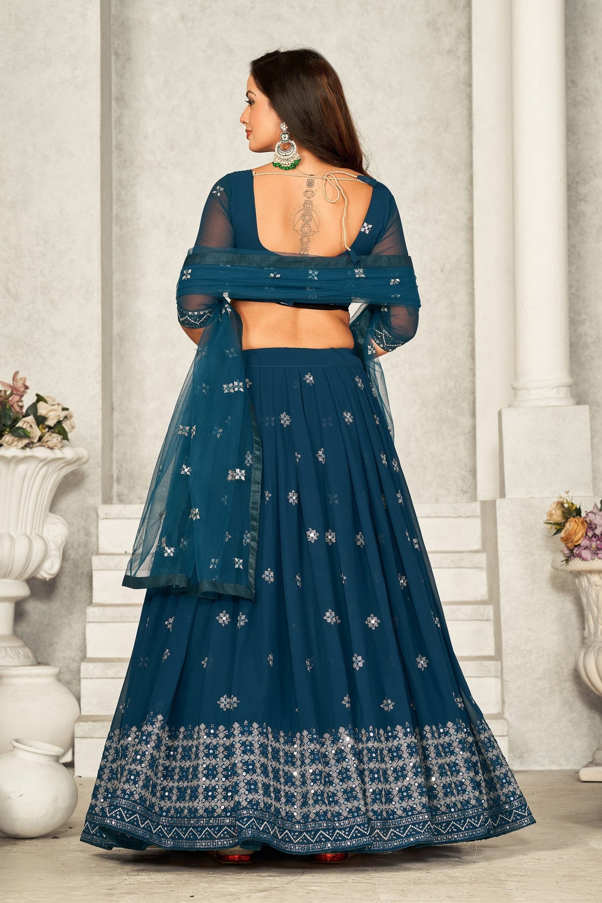 Stunning Rama Green Embroidered Georgette Lehenga Choli