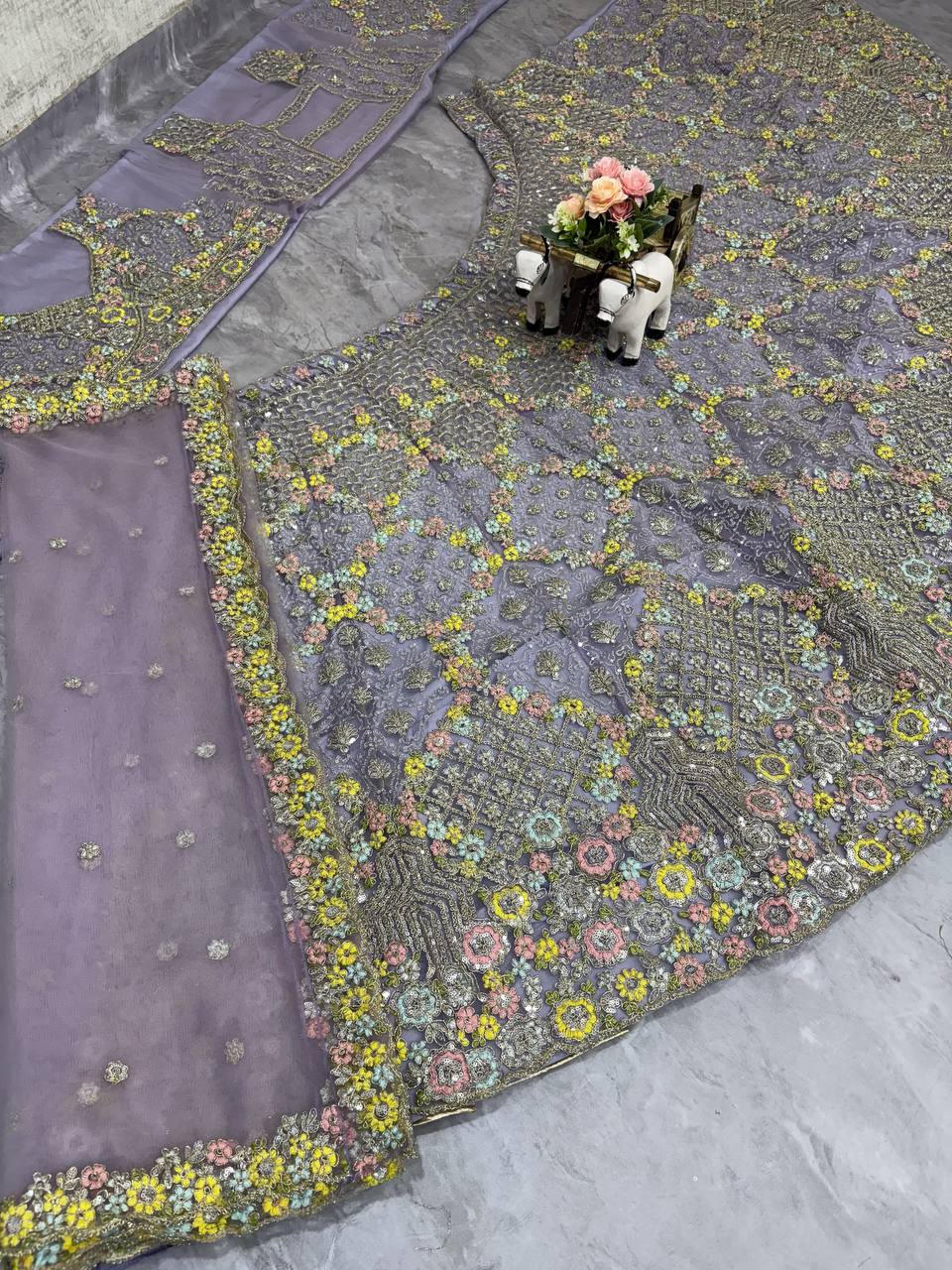Elegant Lavender Sequins Embroidered Lehenga Choli