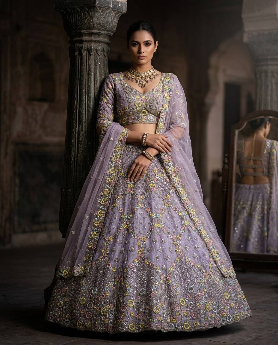 Elegant Lavender Sequins Embroidered Lehenga Choli