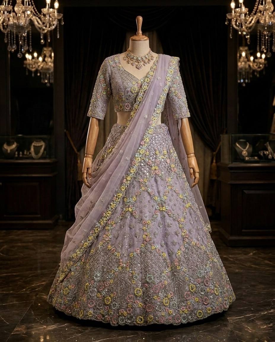 Elegant Lavender Sequins Embroidered Lehenga Choli
