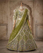 Stunning Mehendi Green Sequins Embroidered Lehenga Choli