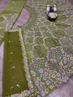 Stunning Mehendi Green Sequins Embroidered Lehenga Choli
