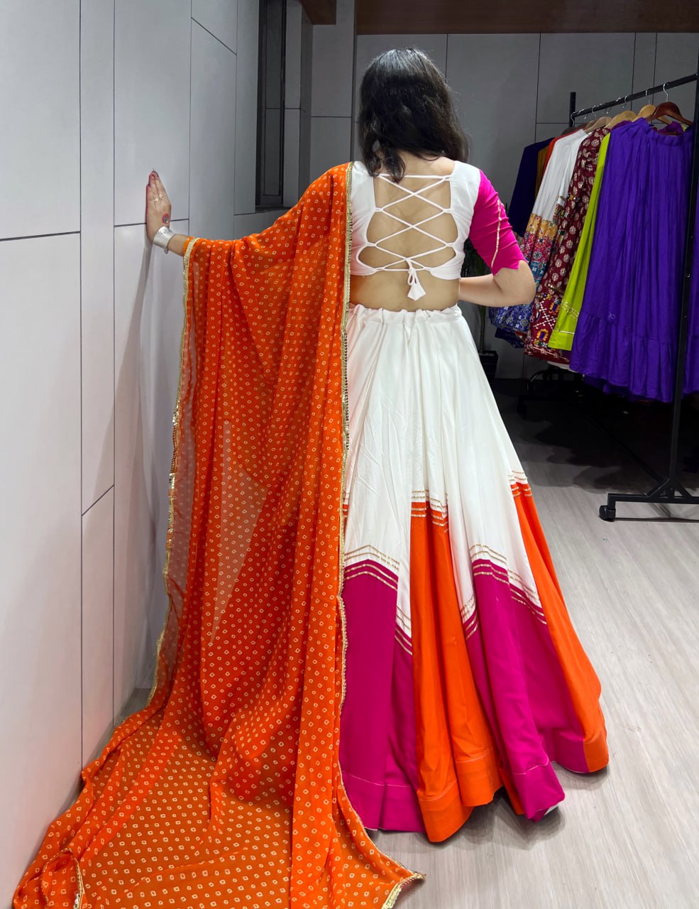 Traditional Rayon Cotton Lehenga Choli With Leheriya Dupatta