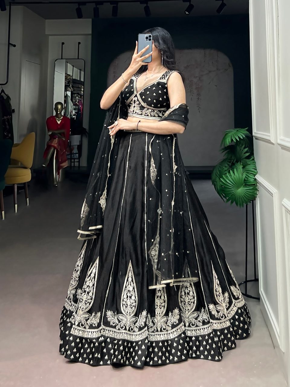 Stunning Black Embroidered Naysha Silk Lehenga Choli