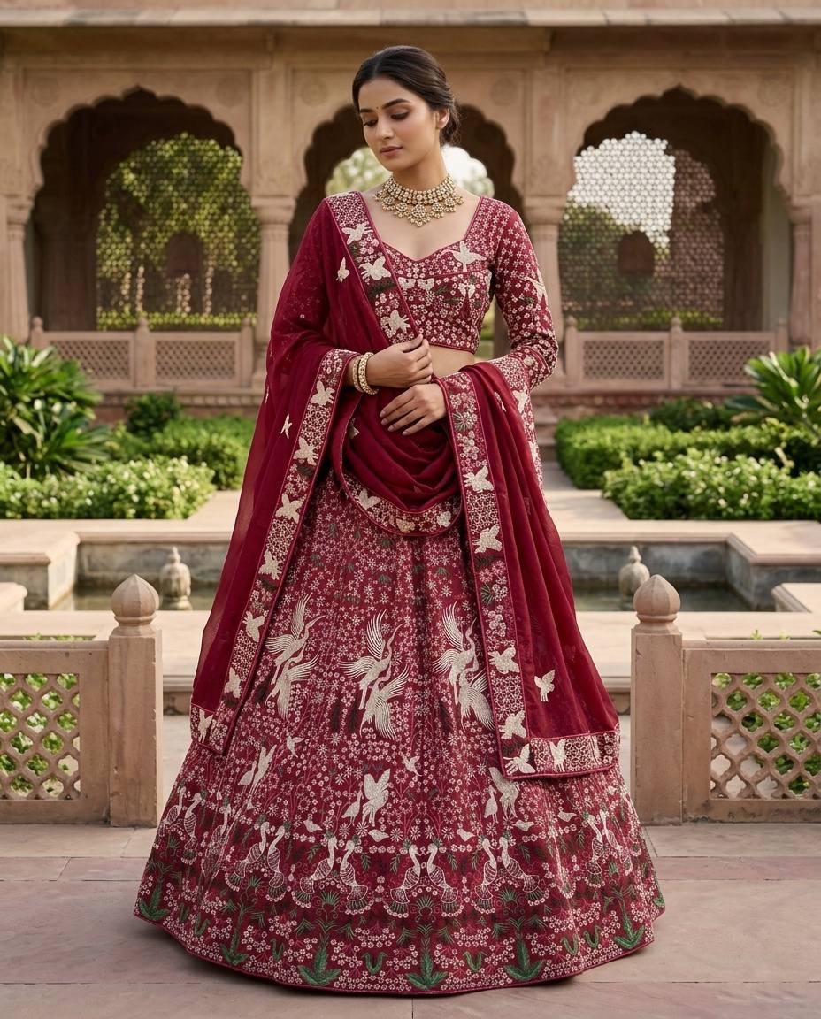 Gorgeous Red Sequins Embroidered Georgette Lehenga Choli
