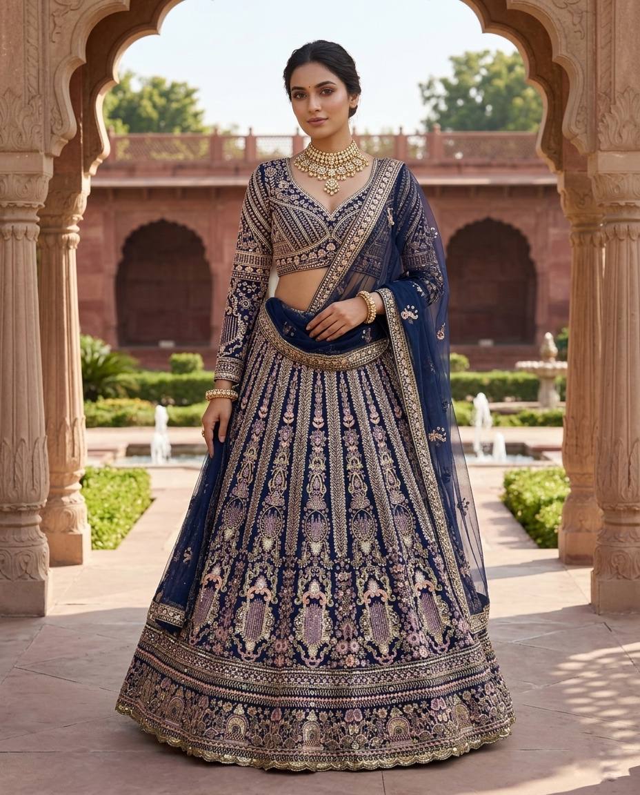 Elegant Blue Color Sequins EmbroideredLehenga Choli