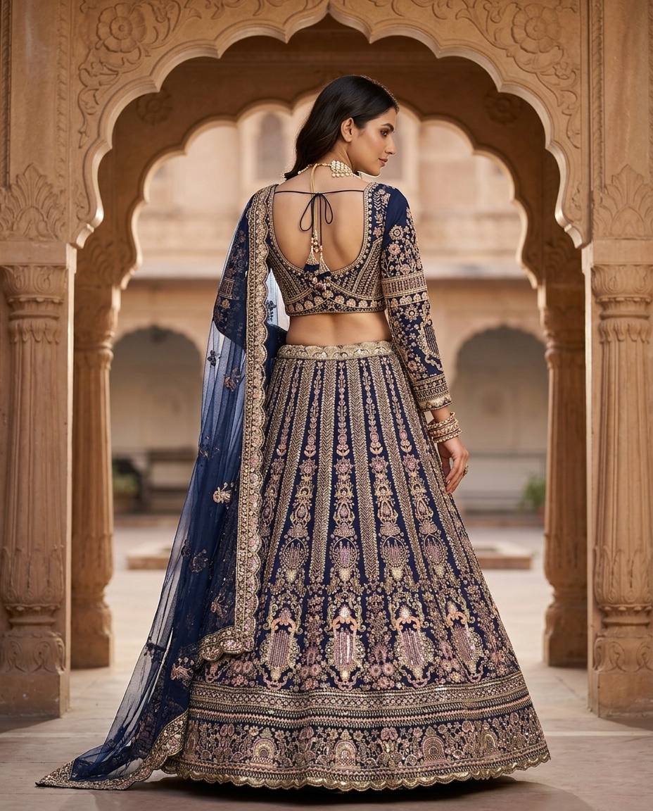Elegant Blue Color Sequins EmbroideredLehenga Choli
