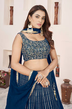 Stunning Blue Embroidered Georgette Lehenga Choli