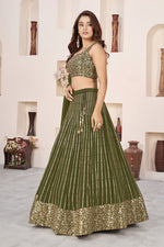Elegant Olive Green Embroidered Georgette Lehenga Choli