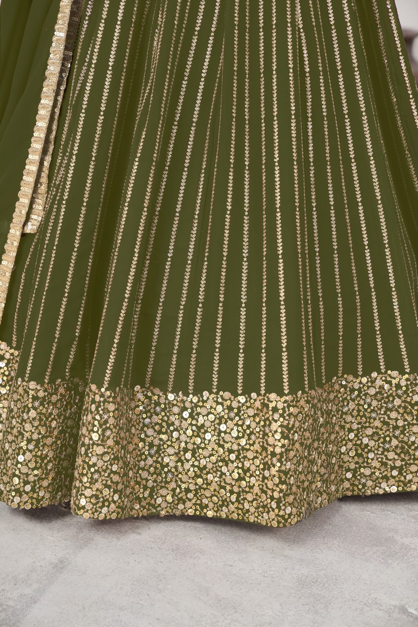 Elegant Olive Green Embroidered Georgette Lehenga Choli