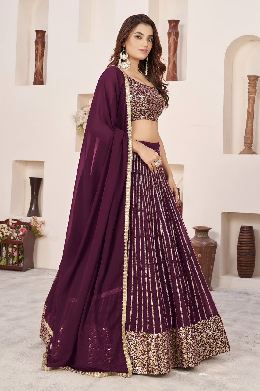Gorgeous Wine Embroidered Georgette Lehenga Choli