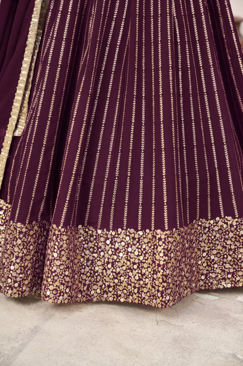 Gorgeous Wine Embroidered Georgette Lehenga Choli