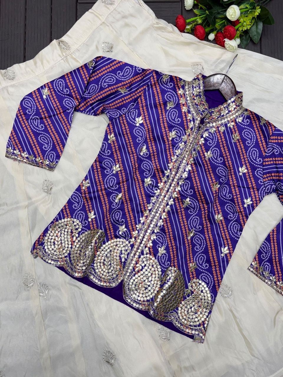 Royal Blue & White Embroidered Lehenga with Designer Jacket