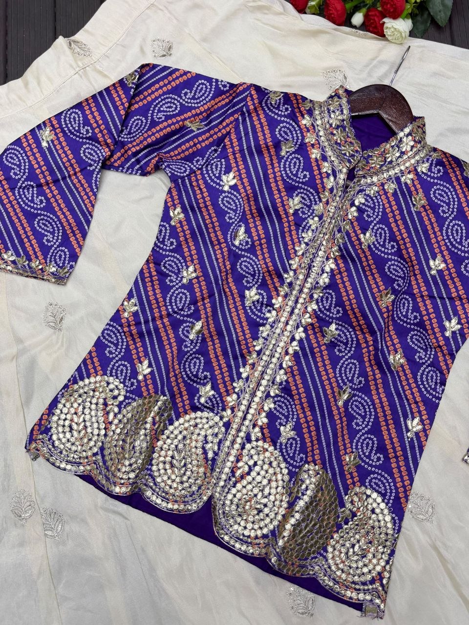 Royal Blue & White Embroidered Lehenga with Designer Jacket