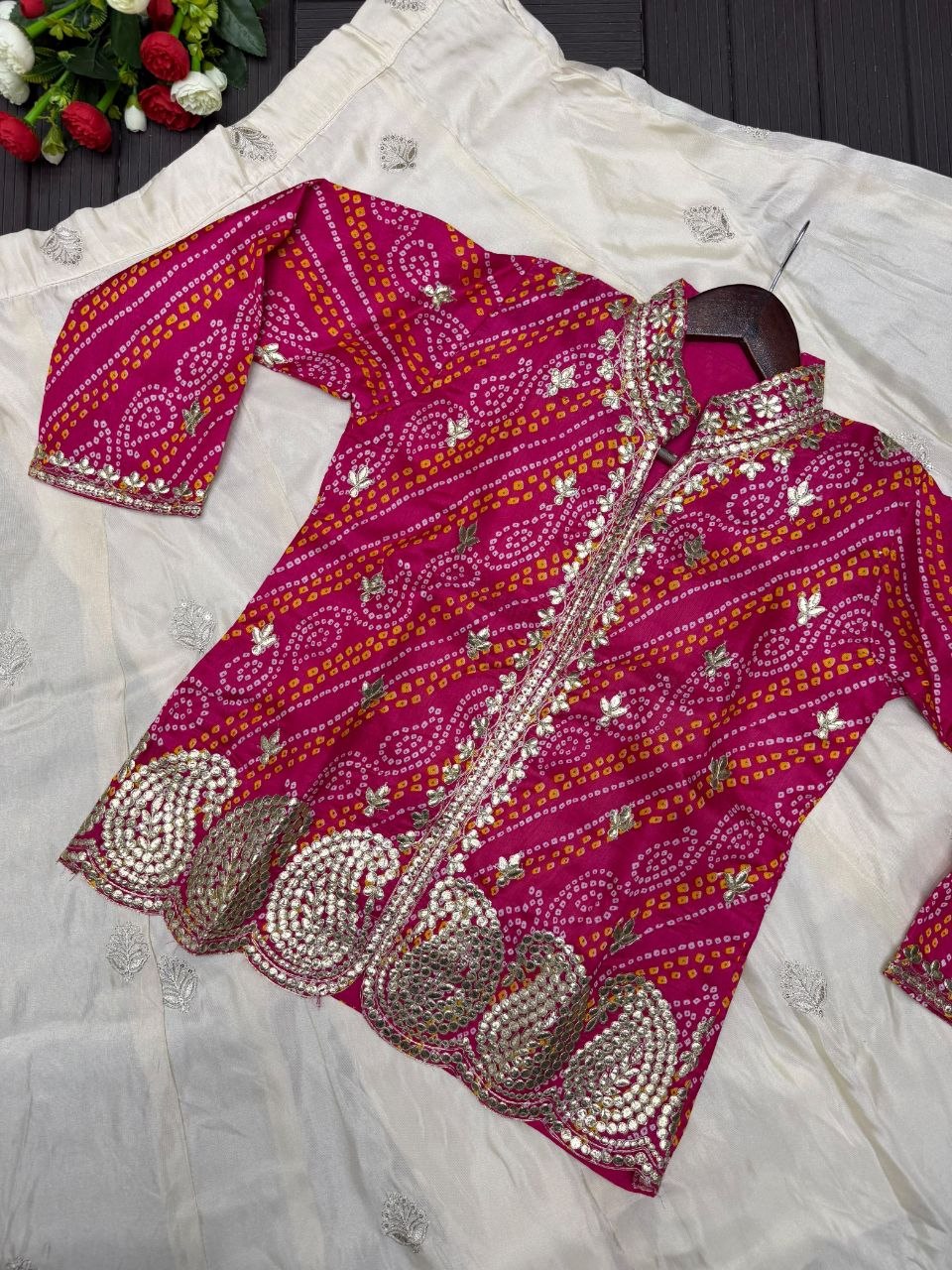 Elegant Pink & White Embroidered Lehenga with Designer Jacket