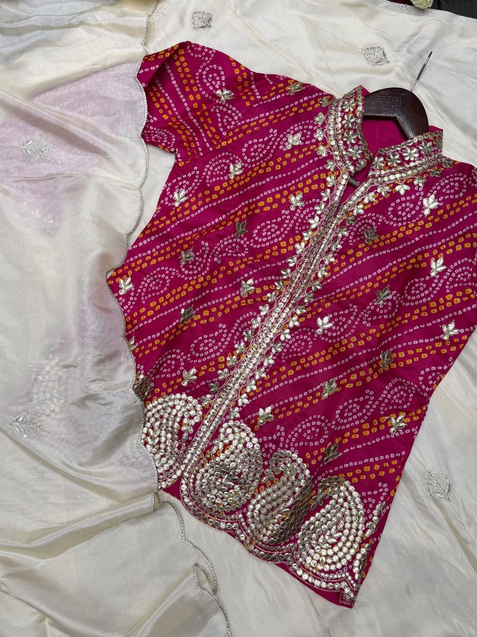 Elegant Pink & White Embroidered Lehenga with Designer Jacket