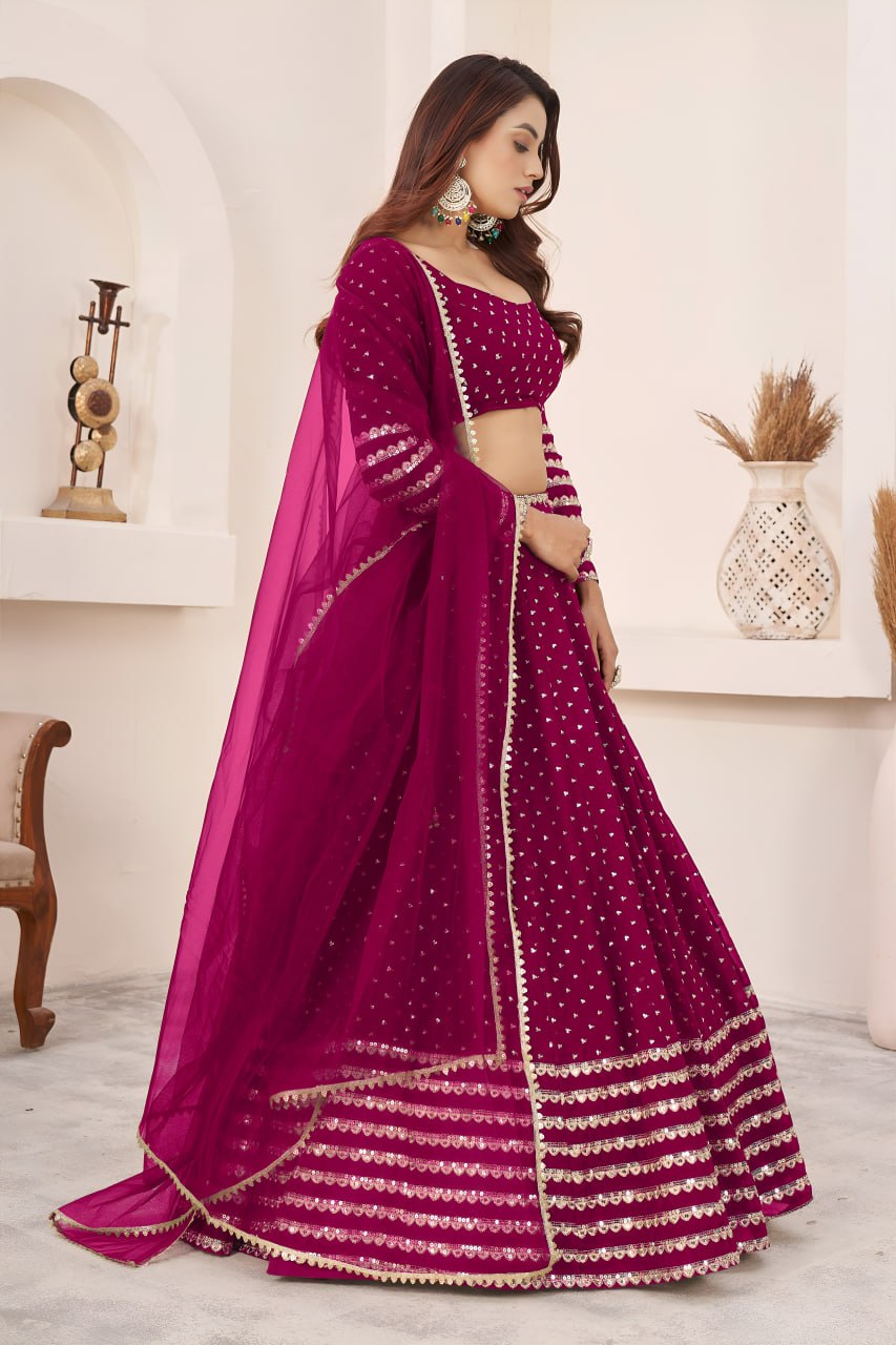 Radiant Rani Pink Sequins Georgette Lehenga Choli