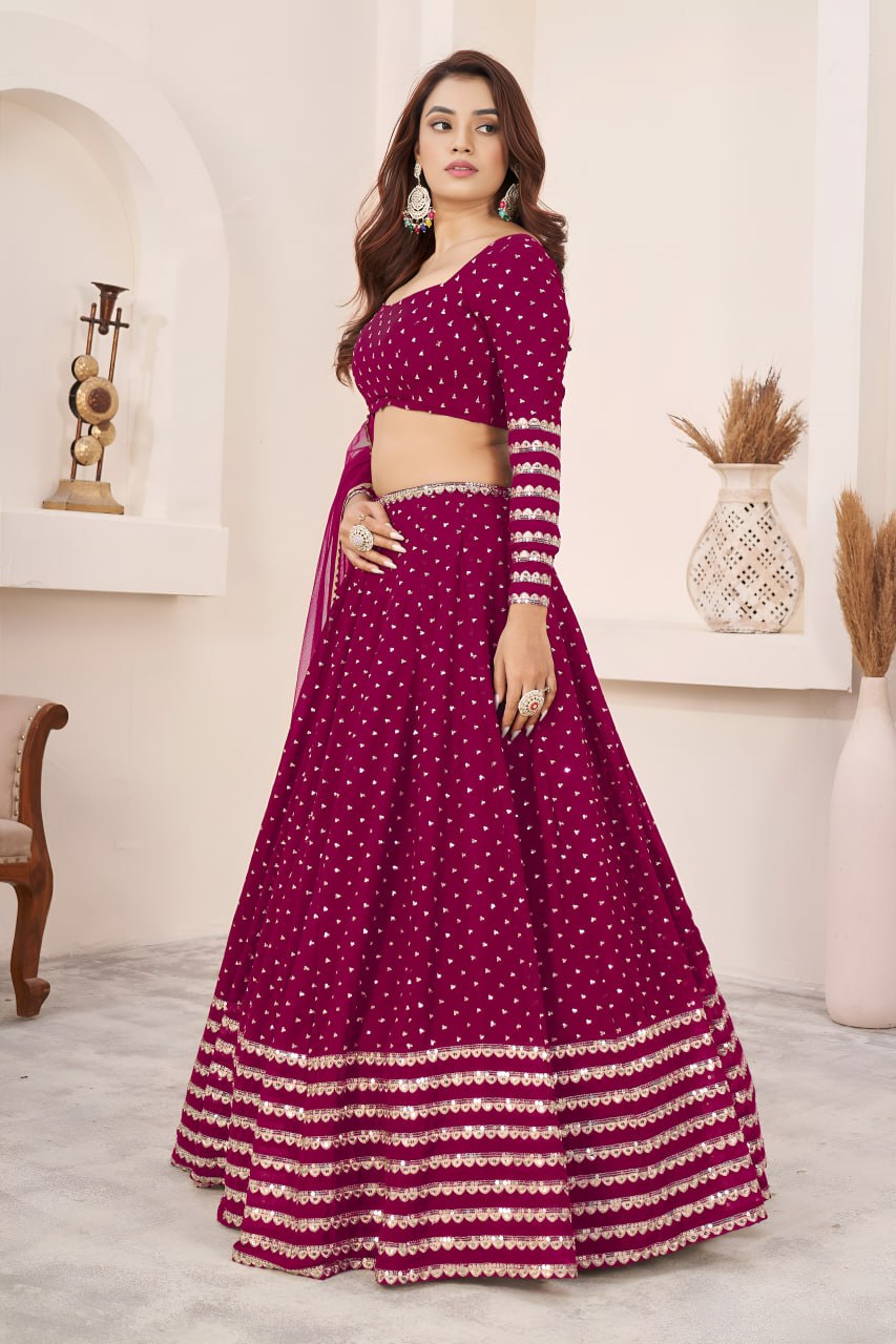 Radiant Rani Pink Sequins Georgette Lehenga Choli
