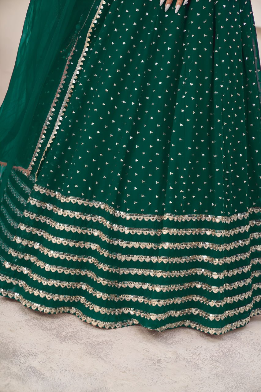 Elegant Teal Green Sequins Georgette Lehenga Choli