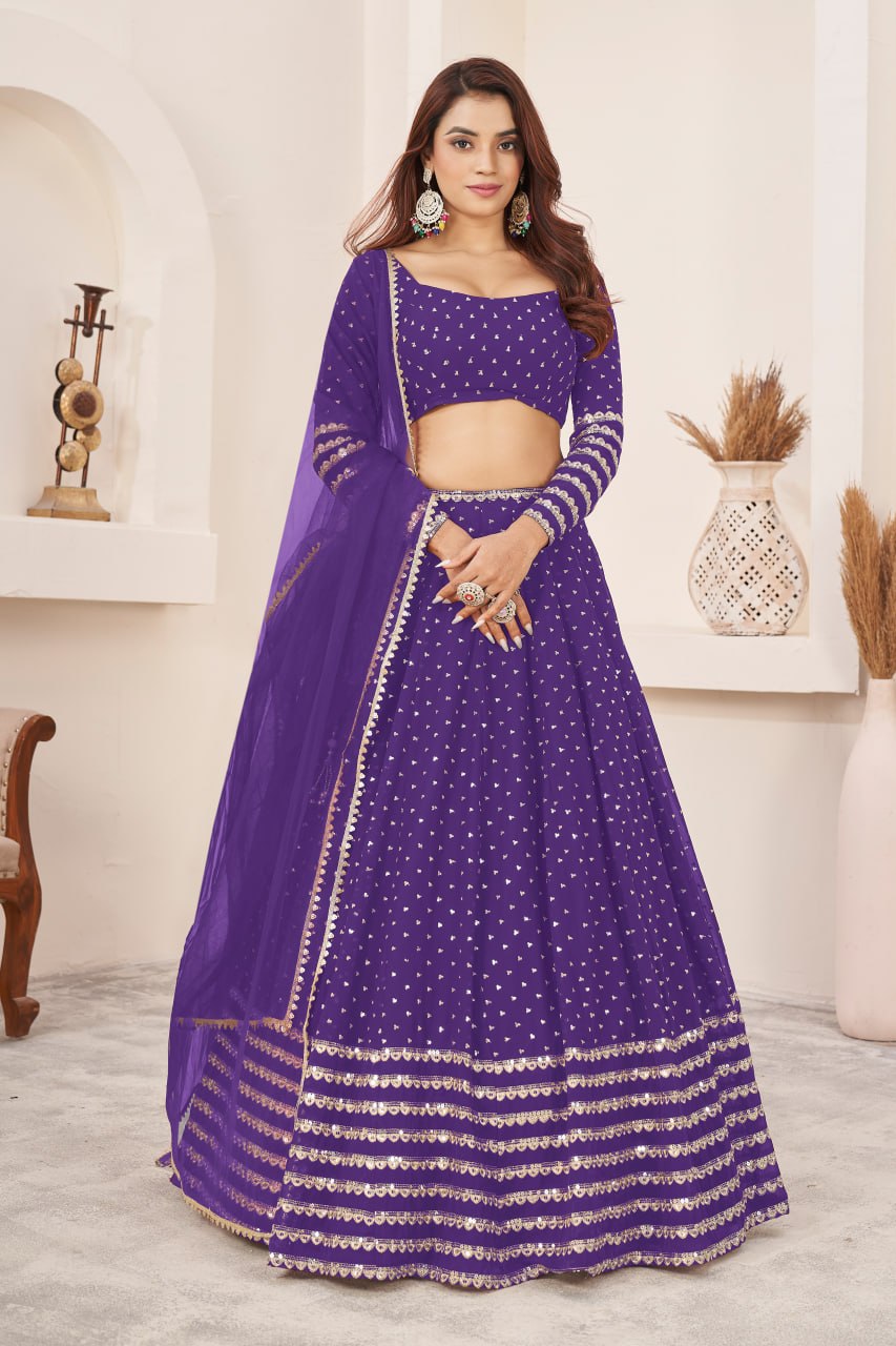 Elegant Violet Sequins Georgette Lehenga Choli