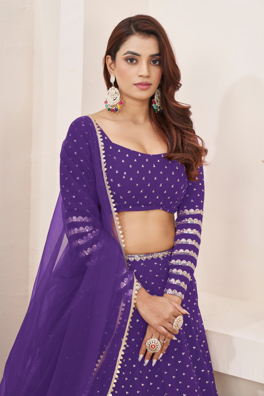 Elegant Violet Sequins Georgette Lehenga Choli