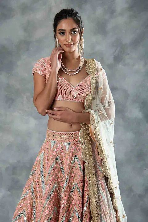 Peach Sequins Embroidered Soft Net Lehenga Choli