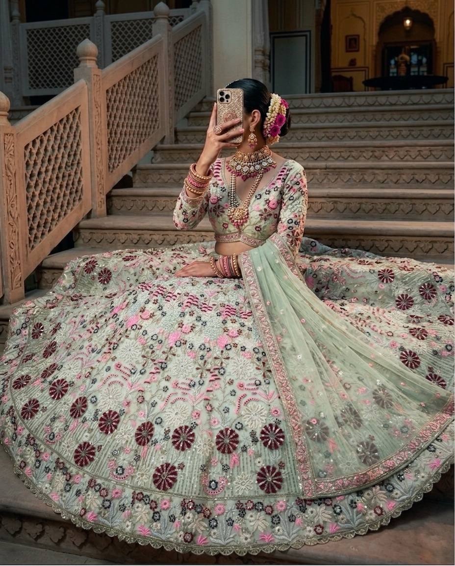 Light Weight Coding Sequins Soft Net Lehenga Choli