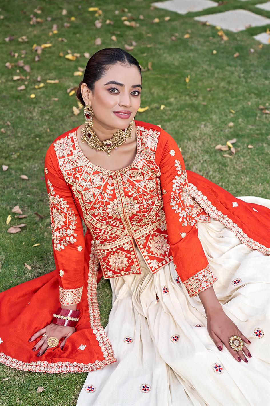 Orange Designer Embroidered Lehenga Choli