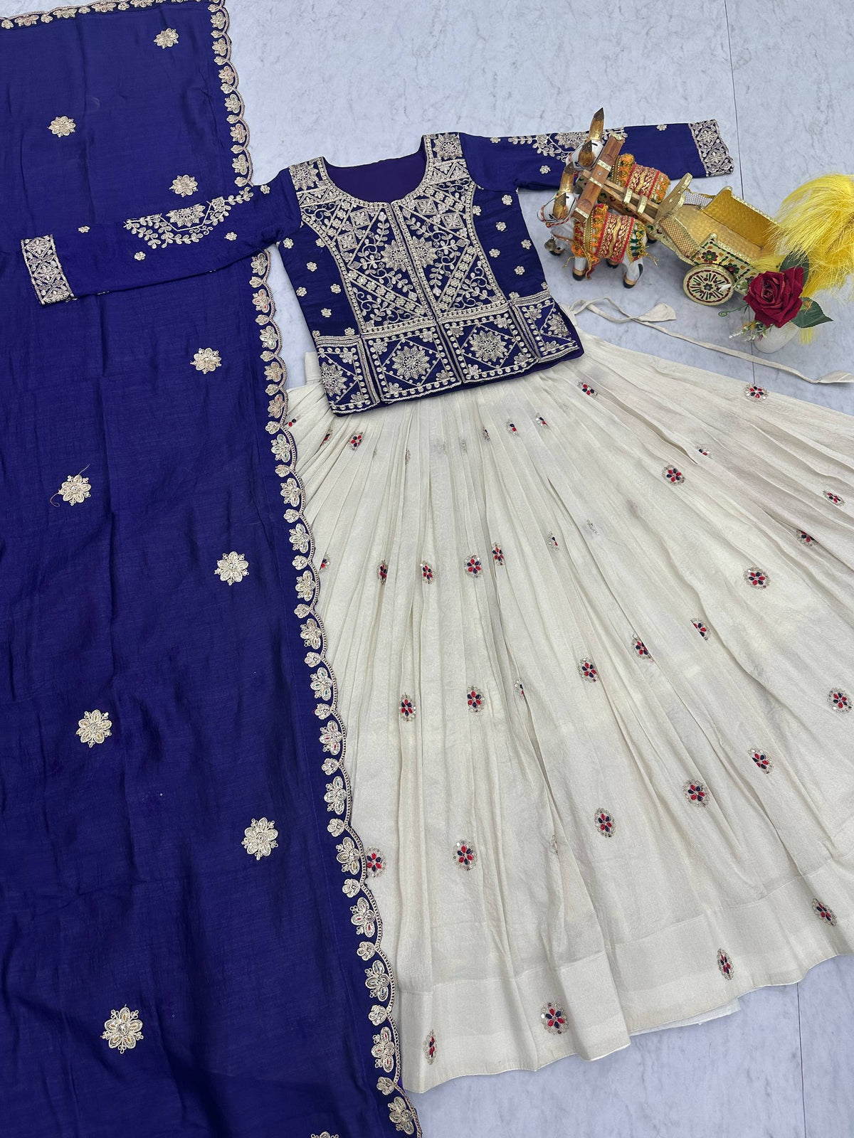 Blue Designer Embroidered Silk Lehenga Set