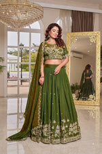 Green Color Pure Embroidered Lehenga Choli