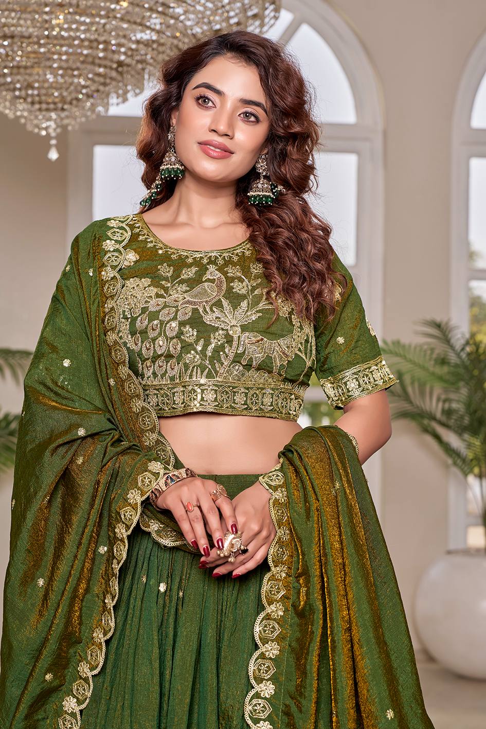 Green Color Pure Embroidered Lehenga Choli