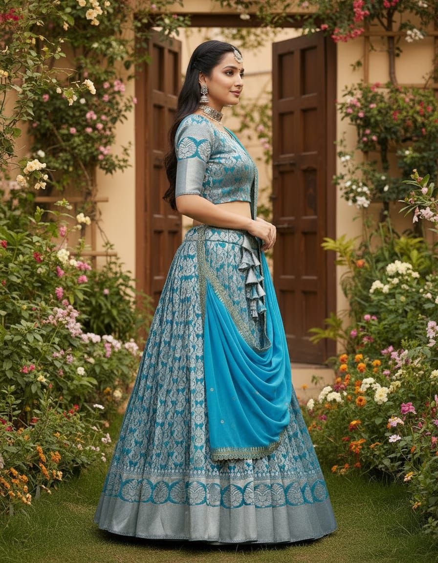 Beautiful Sky Blue Kanjivaram Silk Lehenga Choli