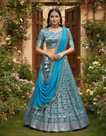 Beautiful Sky Blue Kanjivaram Silk Lehenga Choli