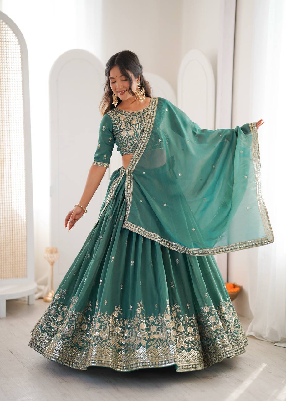 Trending Rama Color Gorgeous Look Lehenga Choli
