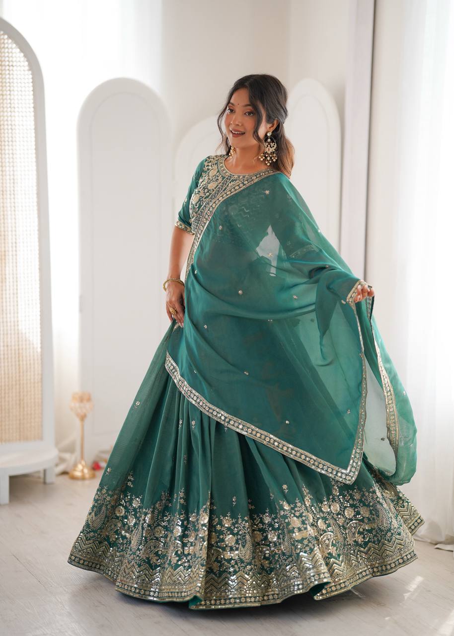 Trending Rama Color Gorgeous Look Lehenga Choli