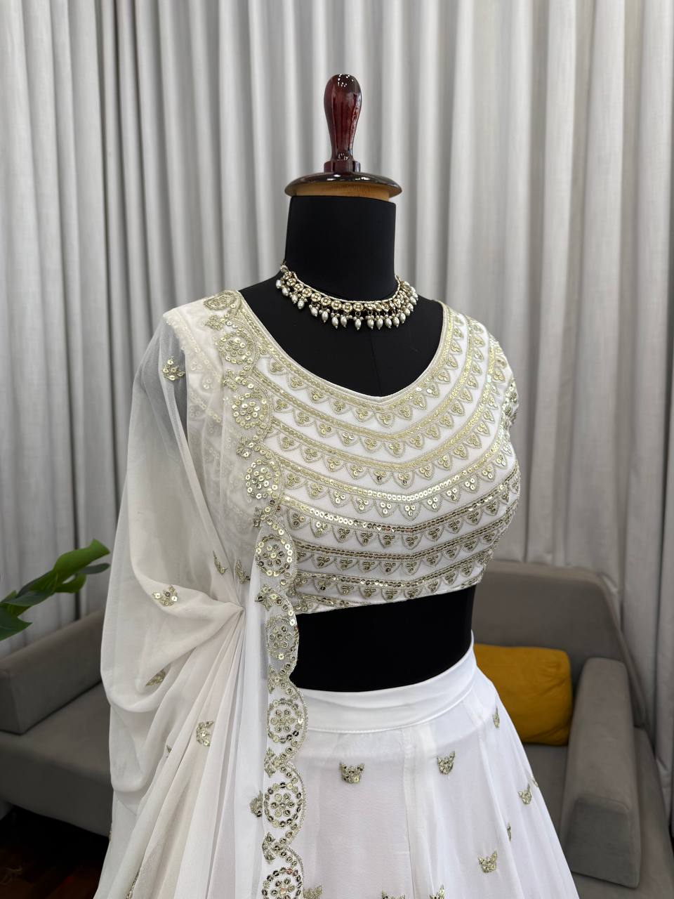 Buy Faux Georgette Lehenga Choli with Thread & Sequins Work Online