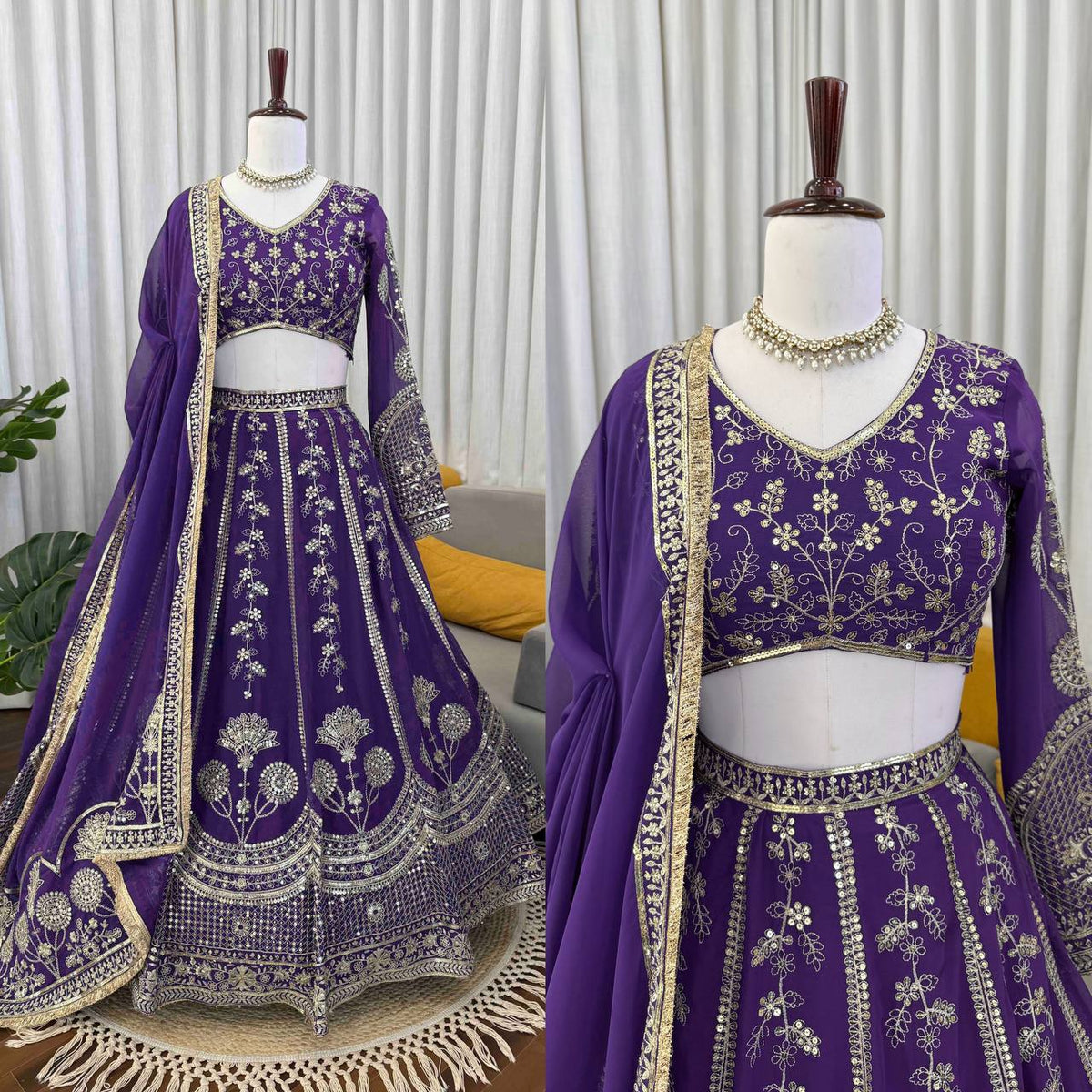 Buy Faux Georgette Lehenga Choli with Thread & Sequins Work Online