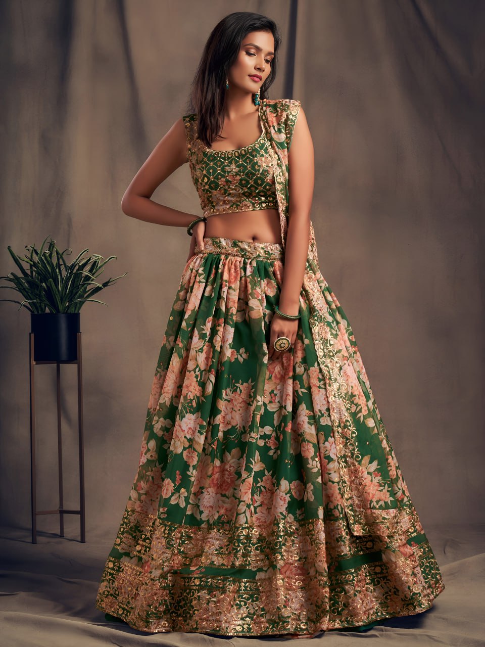 Buy Green Floral Printed Designer Lehenga Choli Online